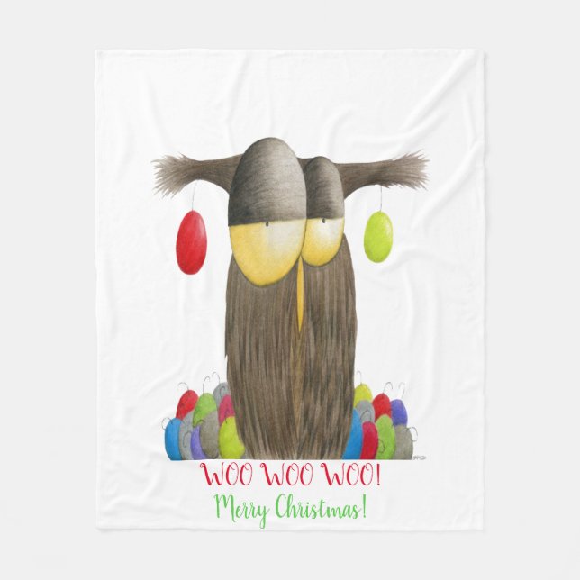 Cute Holiday Owl Fleece Blanket (Front)