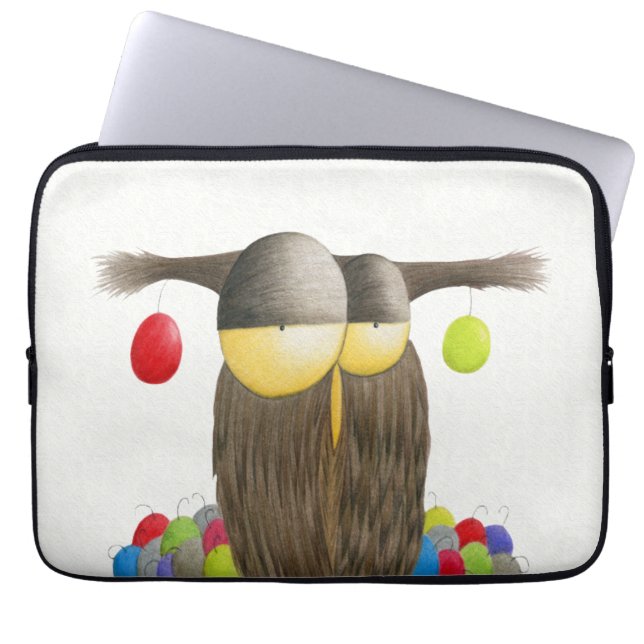 Cute Holiday Owl Laptop Sleeve (Front)