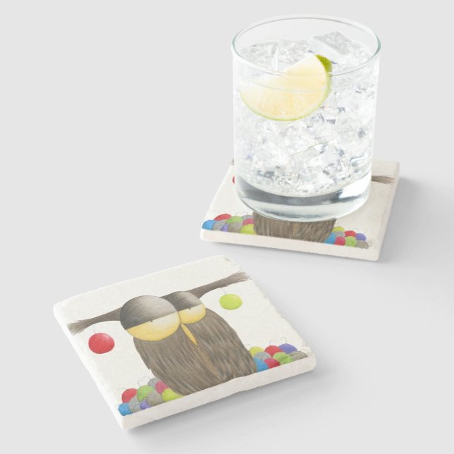 Cute Holiday Owl Stone Coaster (Side)