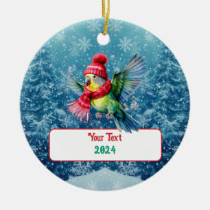 Cute Holiday Parakeet Ceramic Tree Decoration