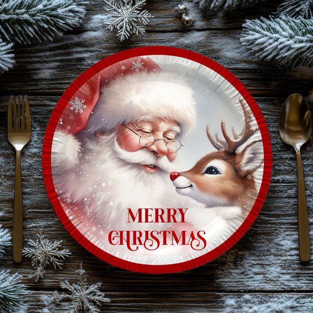 Cute Holiday Party Plates Santa and Rudolph (Cute Holiday Party Plates Santa and Rudolph)