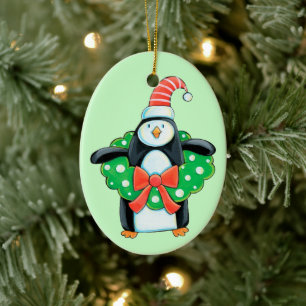 Cute Holiday Penguin Ceramic Tree Decoration