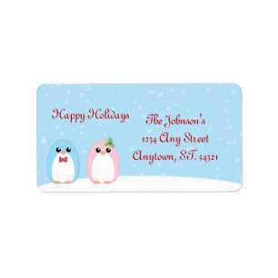 Cute Holiday Penguin Couple Label