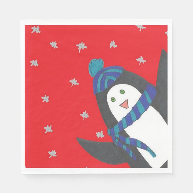 Cute Holiday Penguin Napkin (Front)