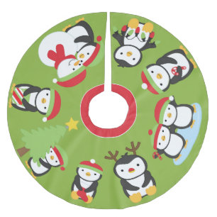 Cute Holiday Penguins Festive Christmas Tree Skirt