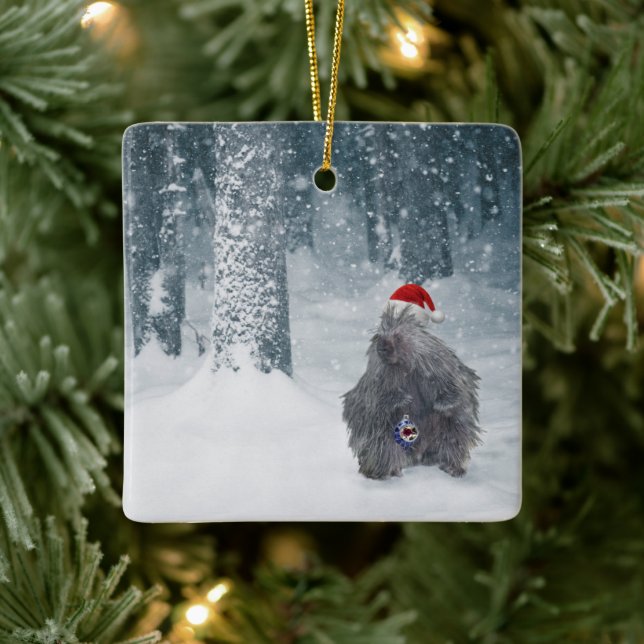 Cute holiday porcupine in the forest ornament (Tree)