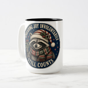 Cute Holiday Racoon Two-Tone Coffee Mug