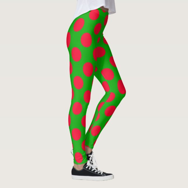 Cute Holiday Red Green Polka Dot Christmas Legging (Right)