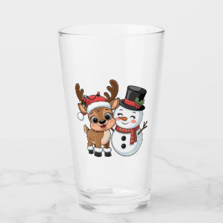 Cute Holiday Reindeer & Snowman Glass