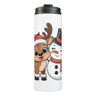 Cute Holiday Reindeer & Snowman Thermal Tumbler
