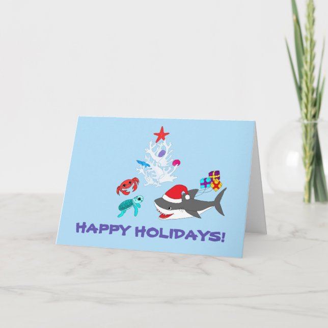Cute Holiday Shark Greeting Card (Front)