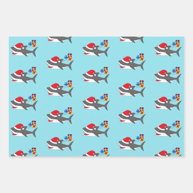 Cute Holiday shark Wrapping Paper Sheet (Front)