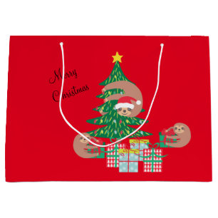 Cute Holiday Sloth Large Large Gift Bag