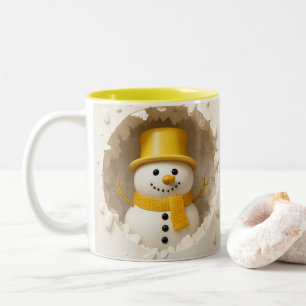 Cute Holiday Snowman Art, Festive Winter Two-Tone Coffee Mug
