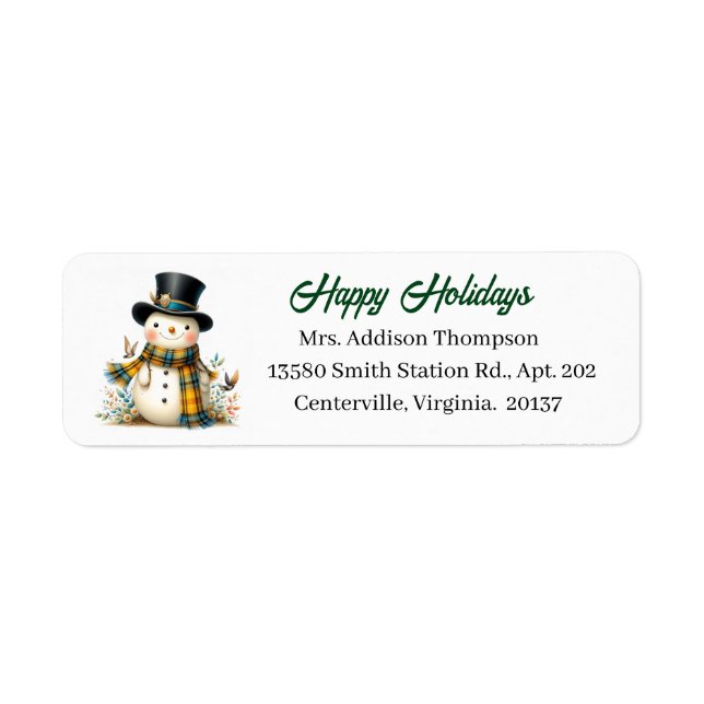 Cute Holiday Snowman Return Address Label (Front)