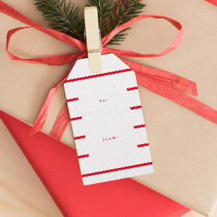 Cute holiday stripes red and white Christmas Gift Tags