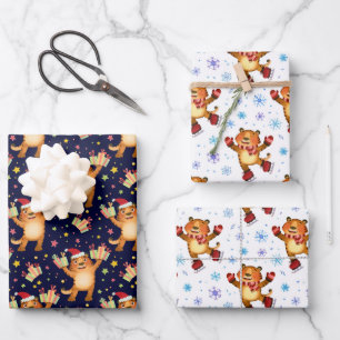Cute Holiday Tiger Wrapping Paper Sheets