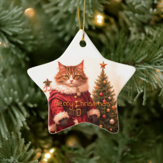 Cute Holiday Time Kitty Ceramic Tree Decoration