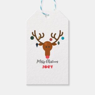 Cute Holiday Whimsical Reindeer Christmas Ball Gift Tags