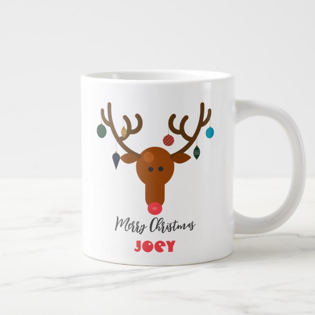 Cute Holiday Whimsical Reindeer Christmas Ball  Large Coffee Mug (Right)