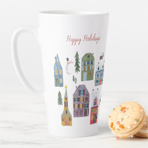 Cute holiday winter snow Christmas houses  Latte Mug