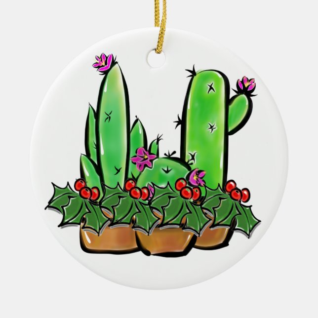 Cute holiday Xmas Cactus cacti succulents  Ceramic Tree Decoration (Front)