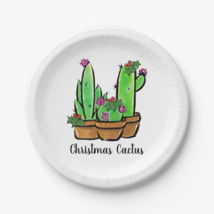Cute holiday Xmas Cactus cacti succulents  Paper Plate