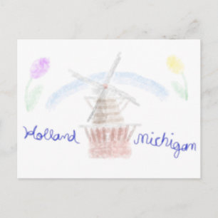 Cute Holland Michigan Windmill in Watercolor Holiday Postcard