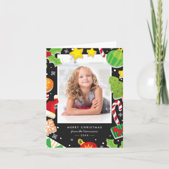 Cute Holly Berry Merry Christmas Photo Frame Holiday Card (Front)