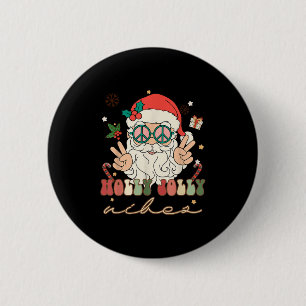 Cute Holly Christmas Jolly Vibes Hippie Santa Wint 6 Cm Round Badge