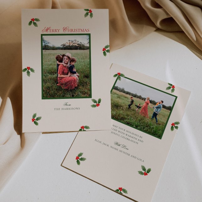 Cute Holly Christmas Photo Holiday Card (Creator Uploaded)