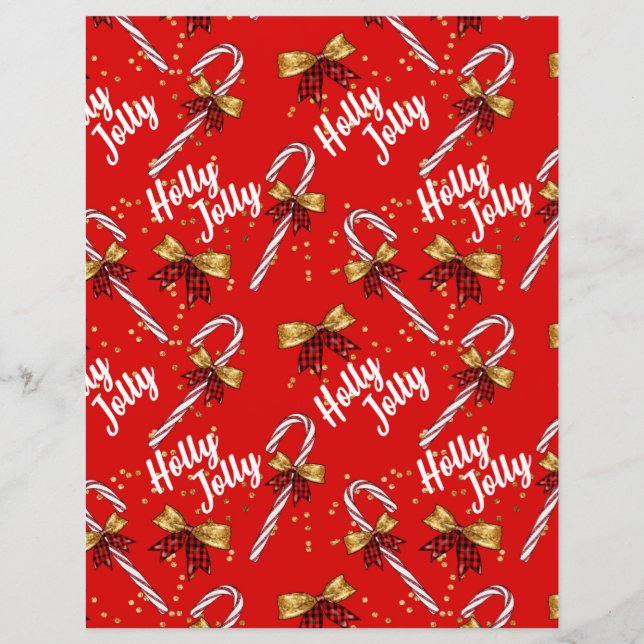 Cute Holly Jolly Christmas Scrapbook Paper (Front)