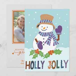 Cute Holly Jolly Snowman Christmas Holiday Photo 