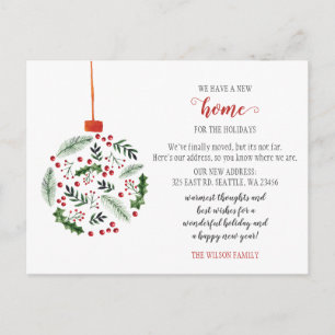 Cute Holly Ornament Weve Moved Holiday Moving Postcard