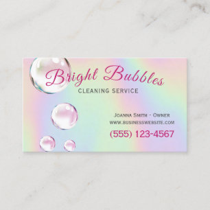 Cute Holographic Bubbles Maid Cleaning Service Business Card