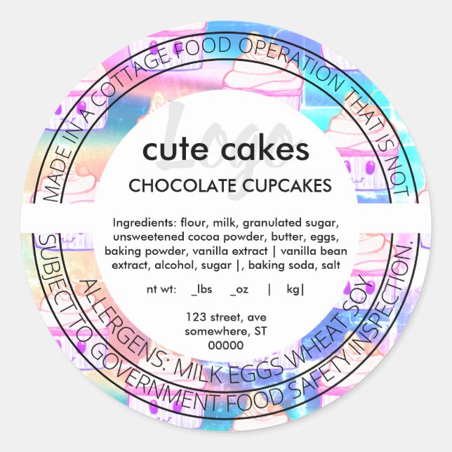 Cute Holographic Cupcake Ingredient Product Label (Front)