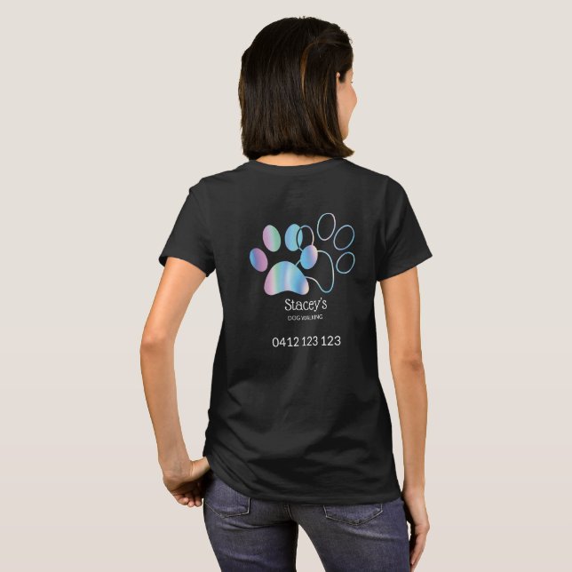 Cute Holographic Dog Walker Groomer T-Shirt (Back Full)