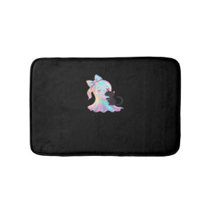 Cute Holographic Ghost Hugging Black Cat Cosy Girl Bath Mat