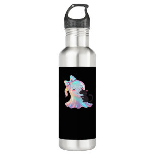 Cute Holographic Ghost Hugging Black Cat Cozy Girl 710 Ml Water Bottle