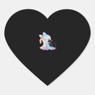 Cute Holographic Ghost Hugging Black Cat Cozy Girl Heart Sticker