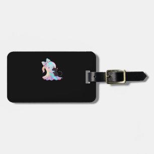 Cute Holographic Ghost Hugging Black Cat Cozy Girl Luggage Tag