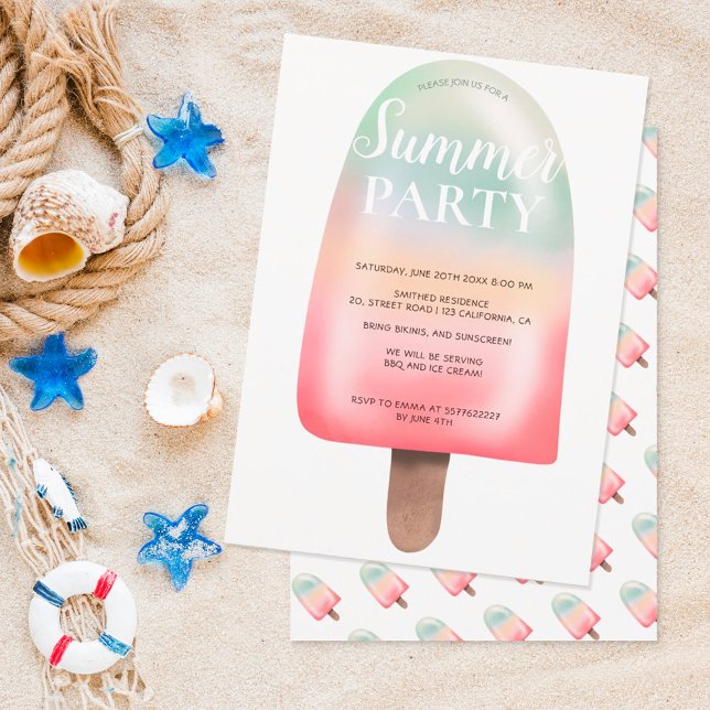 Cute holographic ice cream gradient summer party invitation (Creator Uploaded)