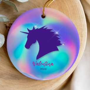 Cute Holographic Whimsical Unicorn Keepsake Ceramic Tree Decoration