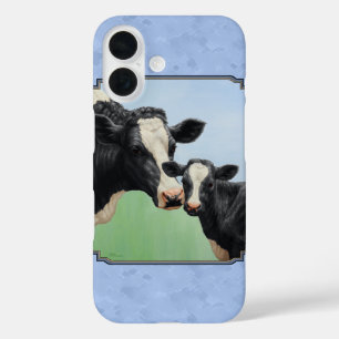 Cute Holstein Calf & Cow Sky Blue iPhone 16 Case
