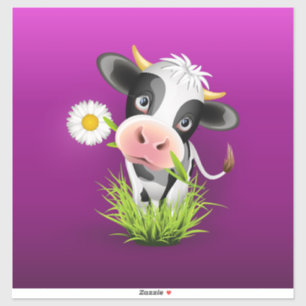 Cute Holstein cow in grass over purple