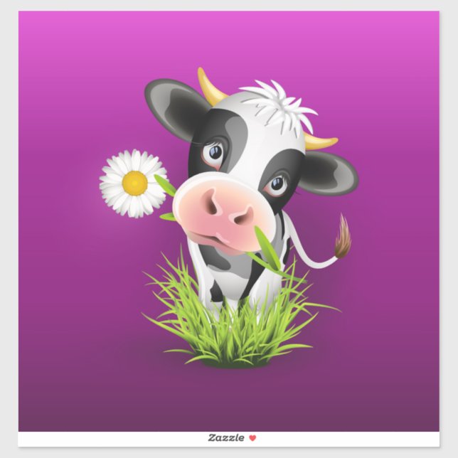 Cute Holstein cow in grass over purple (Sheet)