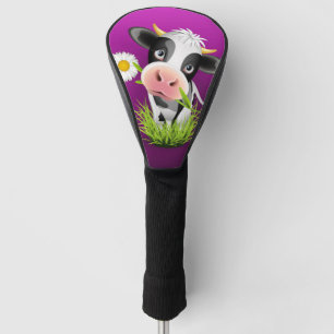 Cute Holstein cow in grass over purple Golf Head Cover