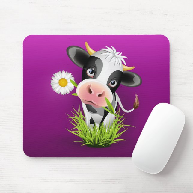 Cute Holstein cow in grass over purple Mouse Mat (With Mouse)