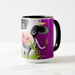Cute Holstein cow in grass over purple Mug