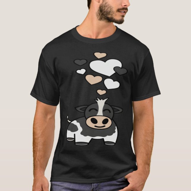 Cute Holstein Cow With Hearts T-Shirt (Front)